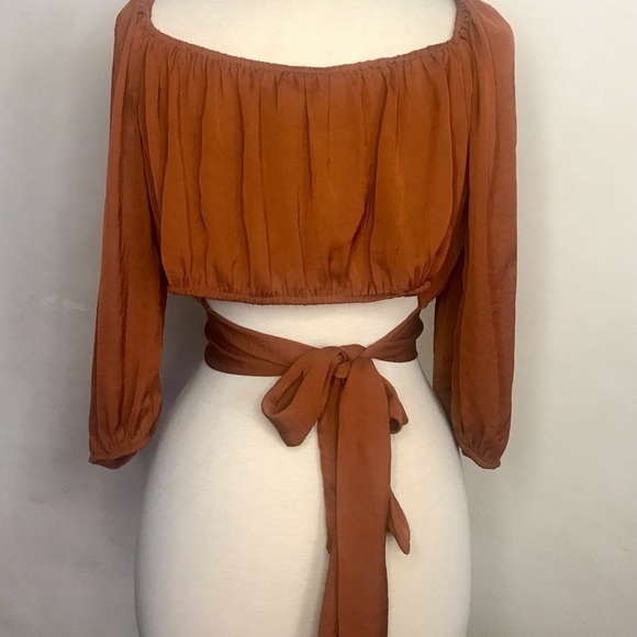 Europa Brown sweetheart neckline tie crop top size 2Xl Nwt minimalist feminine - Picture 2 of 4